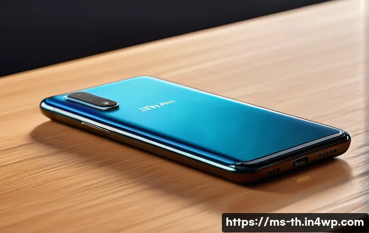 물성매력 디자인에 대한 소비자 인식 조사 - A sleek modern smartphone resting on a wooden table with a matte finish surface, highlighting the sm...